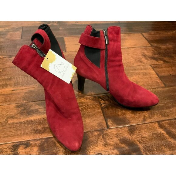 Aquatalia Red Suede High Heel Ankle Booties W/ Buckle & Zipper, Size 12 (US) - Picture 1 of 7
